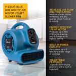 XPOWER P-230AT Mini Mighty 1/4 HP 925 CFM Centrifugal Air Mover, Carpet Dryer, Floor Fan, Blower, Stackable, Daisy Chain, for Water Damage Restoration, Janitorial, Plumbing, Home Use - Image 3