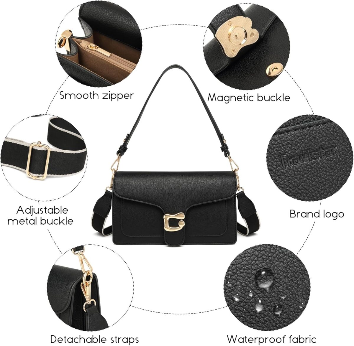 Travistar Crossbody Bags for Women Trendy - Small Cross Body Purse Shoulder Bag Leather Handbags Evening Clutch with 2 Straps - Image 6