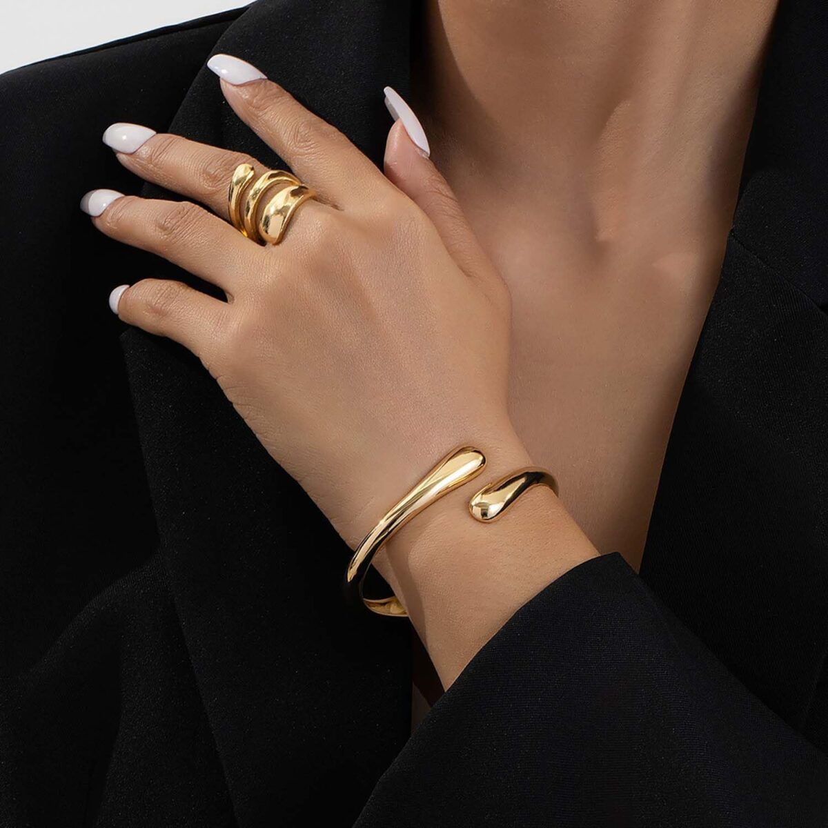 Gold Bangle Bracelets for Women Teens Trendy Chunky Adjustable Twist Cuff Bracelet Jewelry Gifts - Image 5