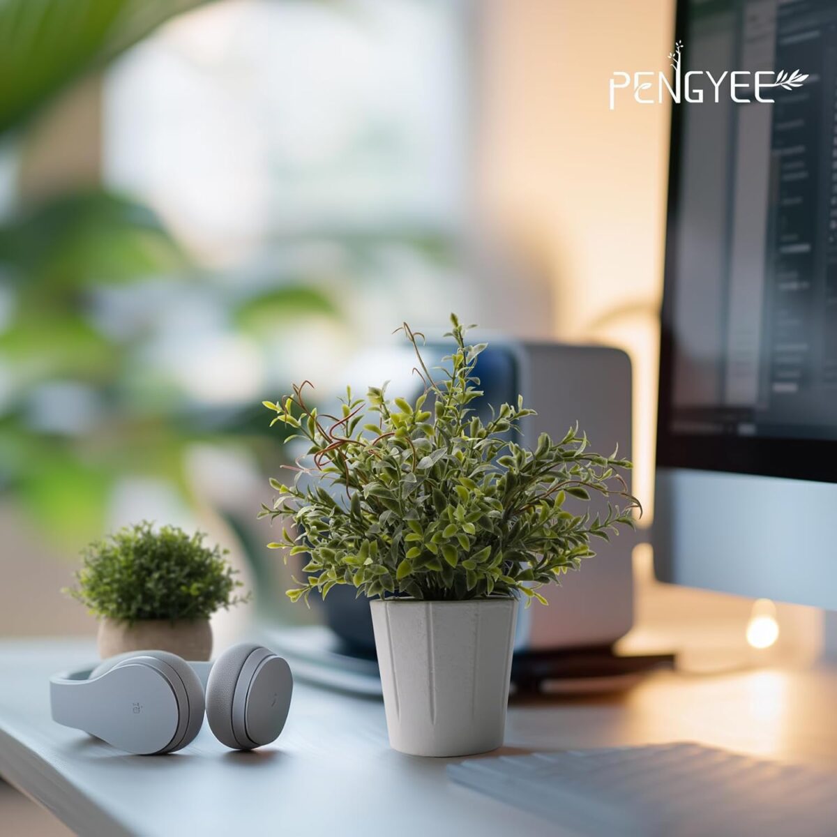 4 Pack Small Fake Plants, Artificial Plants Indoor for Home Decor, Small Faux Plants Indoor, Fake Plants in White Pot for Bathroom Bedroom Kitchen Office Farmhouse Room Shelf Decor - Image 3