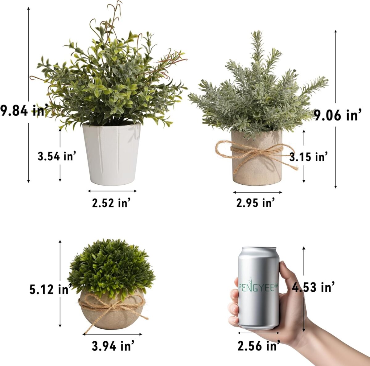 4 Pack Small Fake Plants, Artificial Plants Indoor for Home Decor, Small Faux Plants Indoor, Fake Plants in White Pot for Bathroom Bedroom Kitchen Office Farmhouse Room Shelf Decor - Image 4