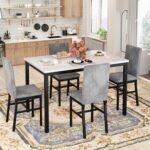 Hooseng Dining Table Set for 4 Faux Marble Kitchen Table and Chairs Set of 4,5 Piece with Velvet Upholstered Dinner Chairs for Compact Dining Room,Small Space,Grey - Image 3