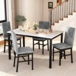Hooseng Dining Table Set for 4 Faux Marble Kitchen Table and Chairs Set of 4,5 Piece with Velvet Upholstered Dinner Chairs for Compact Dining Room,Small Space,Grey - Image 4