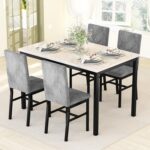 Hooseng Dining Table Set for 4 Faux Marble Kitchen Table and Chairs Set of 4,5 Piece with Velvet Upholstered Dinner Chairs for Compact Dining Room,Small Space,Grey - Image 9