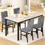 Hooseng Dining Table Set for 4 Faux Marble Kitchen Table and Chairs Set of 4,5 Piece with Velvet Upholstered Dinner Chairs for Compact Dining Room,Small Space,Grey - Image 10