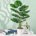 Der Rose 28" Tall Fake Plants Large Artificial Monstera Faux Potted Plants Indoor with White Pot for Home Office Living Room Decor - Image 7