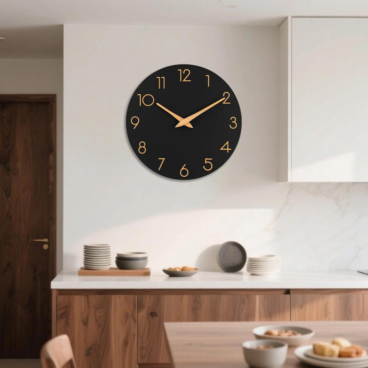 AKCISOT Wall Clock Modern Wall Clocks Battery Operated, Silent Non Ticking Clock Decorative for Kitchen, Bathroom, Bedroom (Black Gold) - Image 6