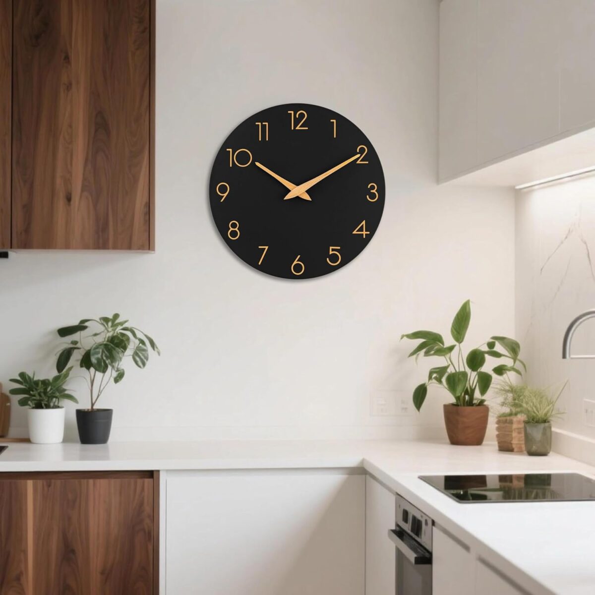 AKCISOT Wall Clock Modern Wall Clocks Battery Operated, Silent Non Ticking Clock Decorative for Kitchen, Bathroom, Bedroom (Black Gold) - Image 8