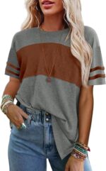 Angerella Womens Color Block Tops 2025 Summer Striped Short Sleeve T-Shirt Casual Crewneck Tunic Blouses Loose Fitted - Image 3