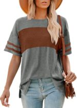 Angerella Womens Color Block Tops 2025 Summer Striped Short Sleeve T-Shirt Casual Crewneck Tunic Blouses Loose Fitted - Image 4