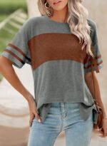 Angerella Womens Color Block Tops 2025 Summer Striped Short Sleeve T-Shirt Casual Crewneck Tunic Blouses Loose Fitted - Image 5