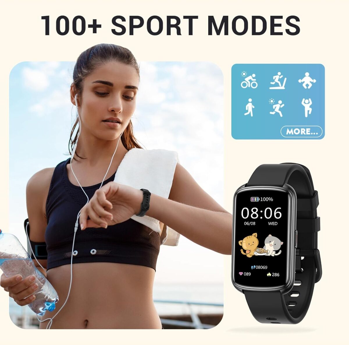 Fitness Trackers, 1.47 Inch Smartwatch, Touchscreen Activity Tracker with Thin Smartband Design, 5ATM Waterproof Fitness Watch Blood Oxygen Heart Rate Monitor for Android/iOS (Pink) - Image 3
