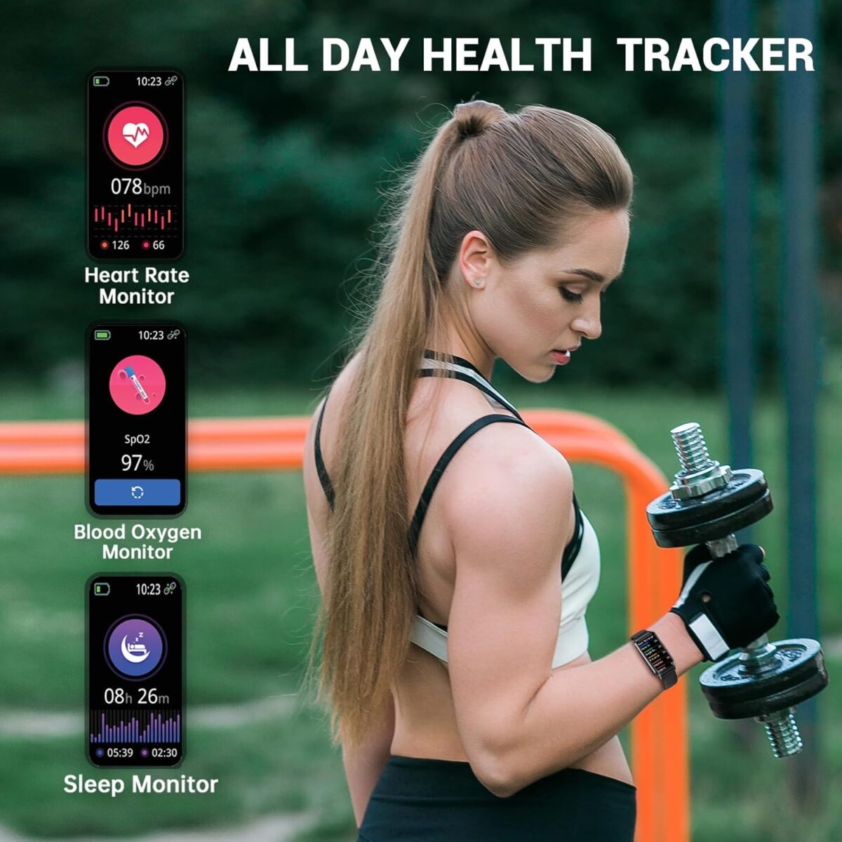 Fitness Trackers, 1.47 Inch Smartwatch, Touchscreen Activity Tracker with Thin Smartband Design, 5ATM Waterproof Fitness Watch Blood Oxygen Heart Rate Monitor for Android/iOS (Pink) - Image 4