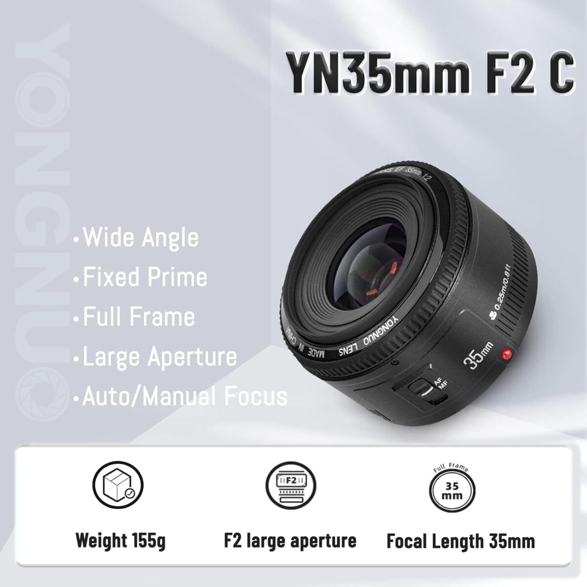 YONGNUO YN35mm F2 Lens 1:2 AF/MF Wide-Angle Fixed/Prime Auto Focus Lens for Canon EF Mount EOS Camera - Image 4