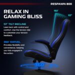 RESPAWN 800 Racing Style Gaming Rocker Chair, Rocking Gaming Chair, in Blue RSP 800 BLK BLU - Image 10