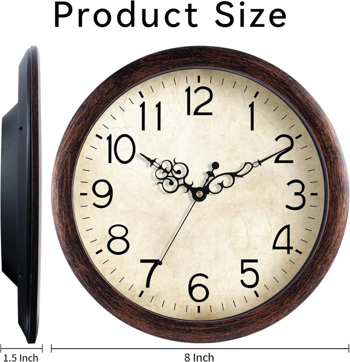 Wall Clock, Vintage Wall Clocks Battery Operated Quartz Silent Non-Ticking 8 Inch Retro Rustic Style Clock Decorative for Kitchen,Bathroom Home Office (Bronze) - Image 10