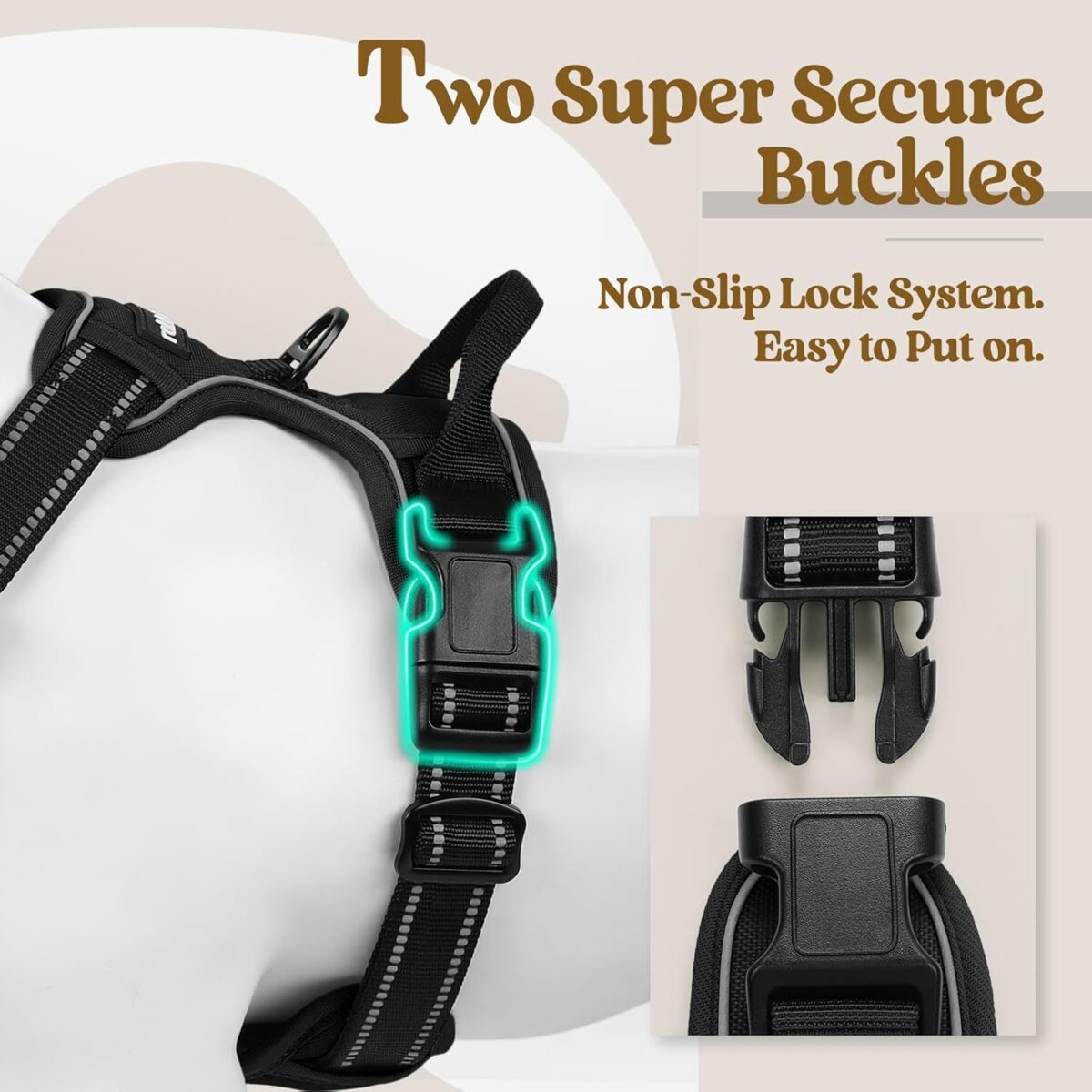 rabbitgoo Dog Harness No Pull with 2 Leash Clips, Adjustable Soft Padded, Reflective Oxford No Choke Pet Vest with Easy Control Handle for Large Dogs, Black, L - Image 4