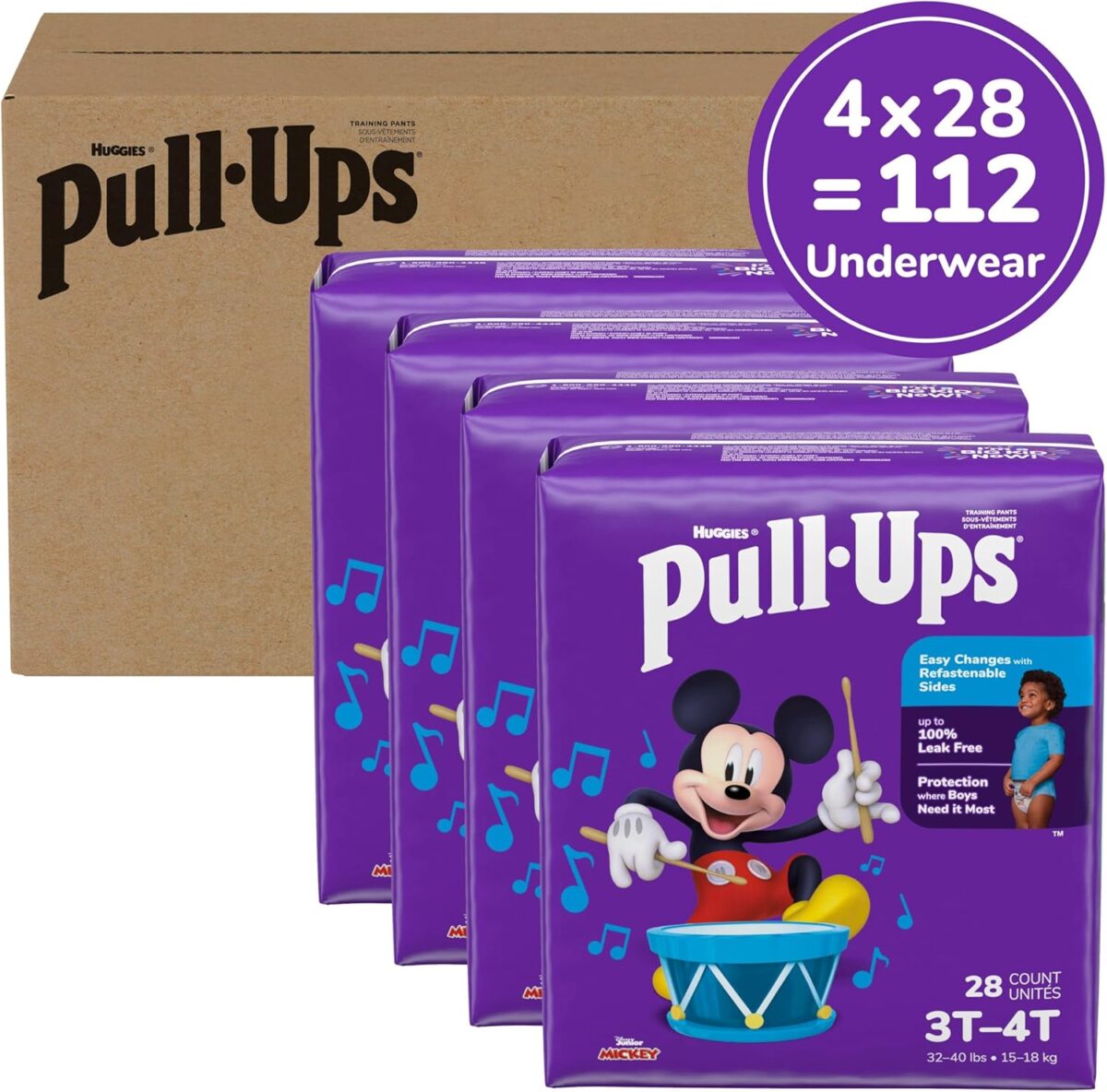 Pull-Ups Boys' Potty Training Pants, Size 3T-4T Training Underwear (32-40 lbs), 112 Count (4 Packs of 28), Packaging May Vary - Image 3