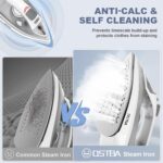 OSTBA 1600W Steam Iron for Clothes with Rapid Heating Nonstick Soleplate, Precise Thermostat Dial, Self-Cleaning, Anti-limescale, Drip Stop Function, 300ml Water Tank Clothes Iron - Image 6