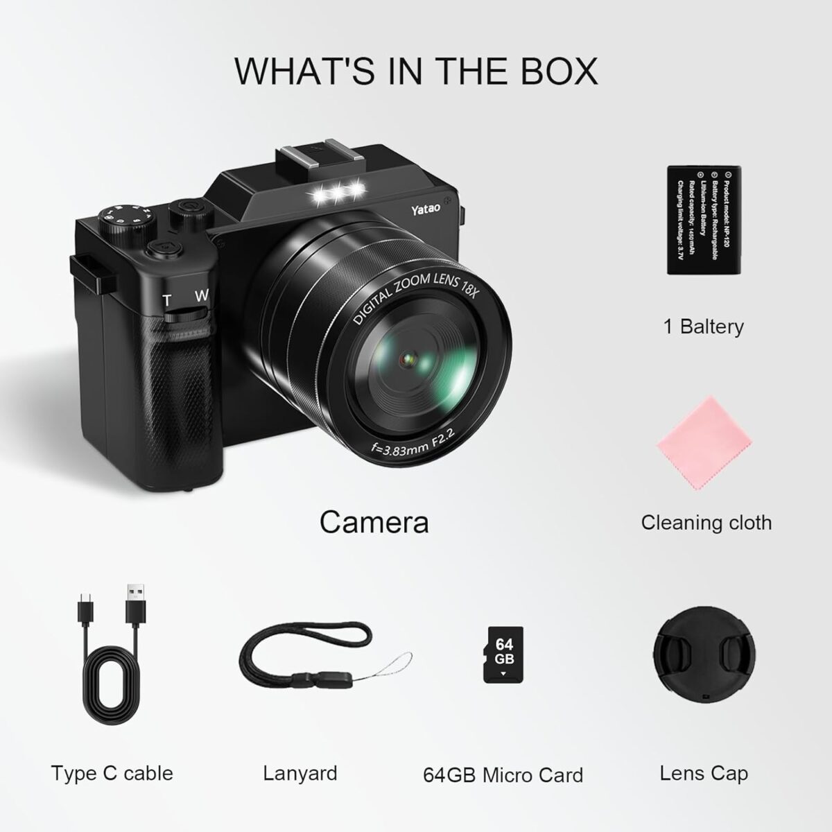 Yatao Digital Camera with WiFi, 64MP Photography and 4K 5K Vlogging Camera Kit for YouTube, Front and Rear Dual Camera for Convenient Selfie, Equipped with 64GB Micro Card - Image 10