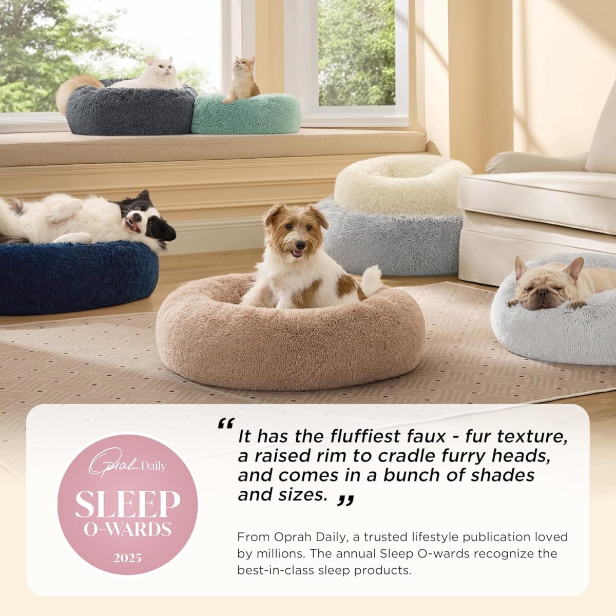 Bedsure Calming Dog Bed Medium Size Dog - Donut Washable Medium Pet Bed, 30 inches Anti-Slip Round Fluffy Plush Faux Fur Cat Bed, Fits up to 45 lbs Pets, Camel - Image 3