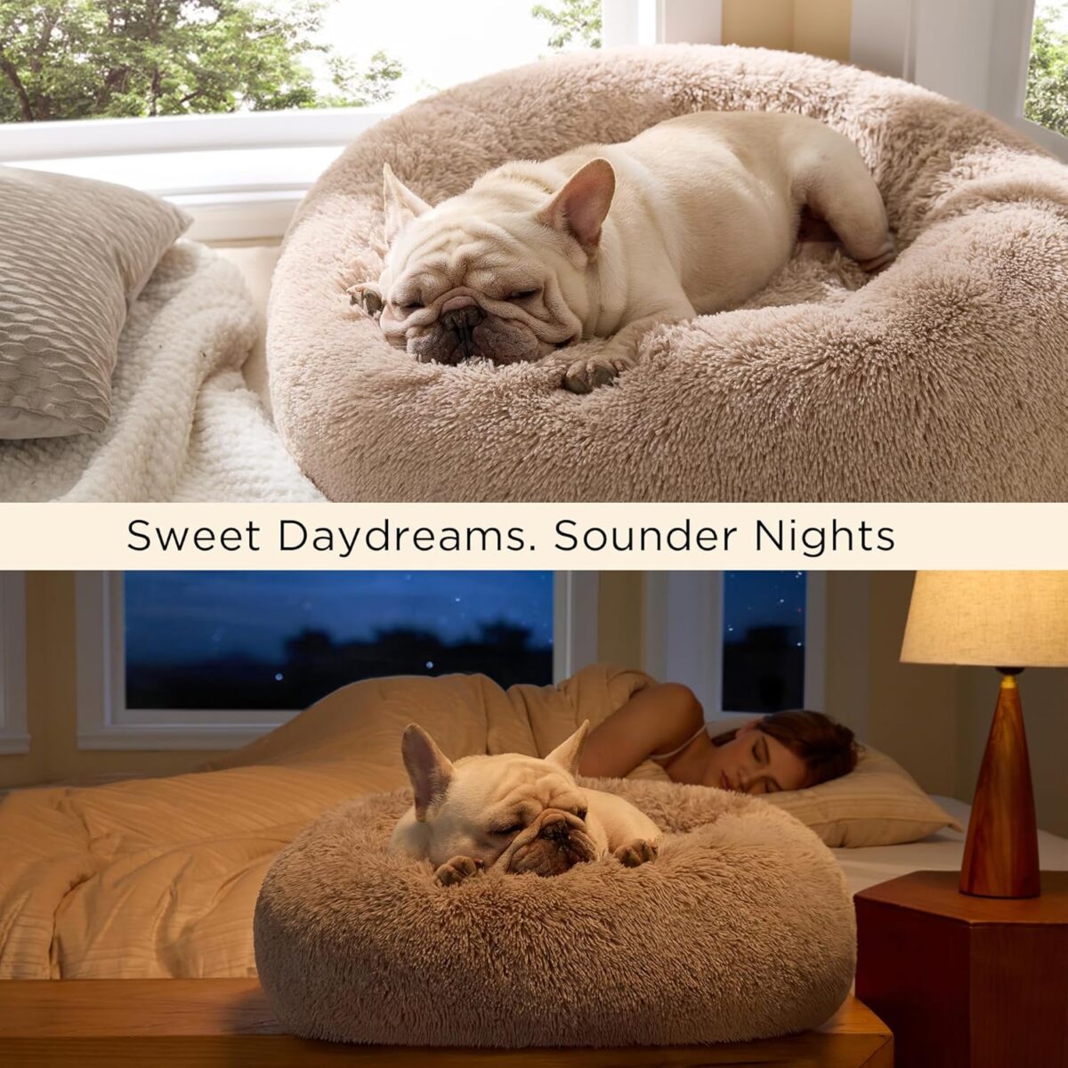 Bedsure Calming Dog Bed Medium Size Dog - Donut Washable Medium Pet Bed, 30 inches Anti-Slip Round Fluffy Plush Faux Fur Cat Bed, Fits up to 45 lbs Pets, Camel - Image 5