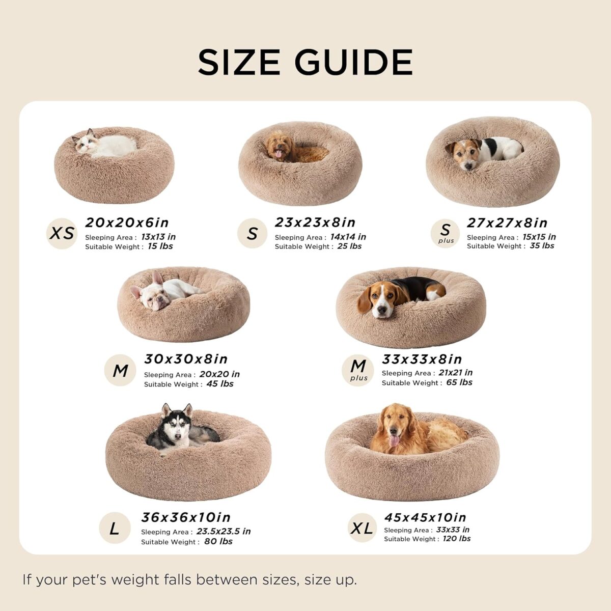 Bedsure Calming Dog Bed Medium Size Dog - Donut Washable Medium Pet Bed, 30 inches Anti-Slip Round Fluffy Plush Faux Fur Cat Bed, Fits up to 45 lbs Pets, Camel - Image 7