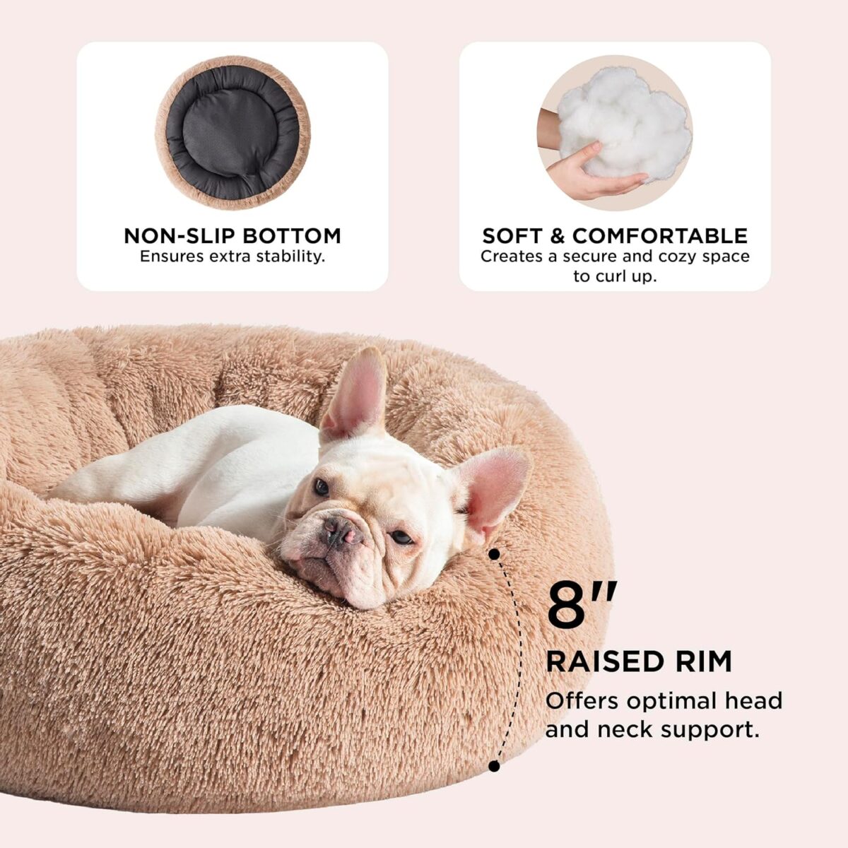 Bedsure Calming Dog Bed Medium Size Dog - Donut Washable Medium Pet Bed, 30 inches Anti-Slip Round Fluffy Plush Faux Fur Cat Bed, Fits up to 45 lbs Pets, Camel - Image 10