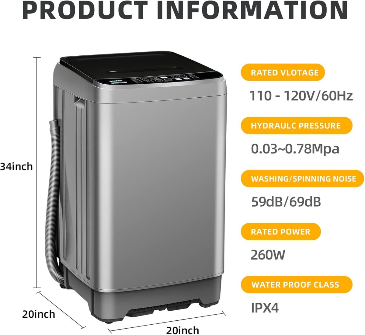 Portable Washing Machine 2.3 Cu. Ft. Full-Automatic Compact Washer Machine for Apartment, 10 Wash Program Small Portable Washer for Dorm, Apartment, RV, Home, Silver - Image 3