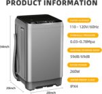 Portable Washing Machine 2.3 Cu. Ft. Full-Automatic Compact Washer Machine for Apartment, 10 Wash Program Small Portable Washer for Dorm, Apartment, RV, Home, Silver - Image 3