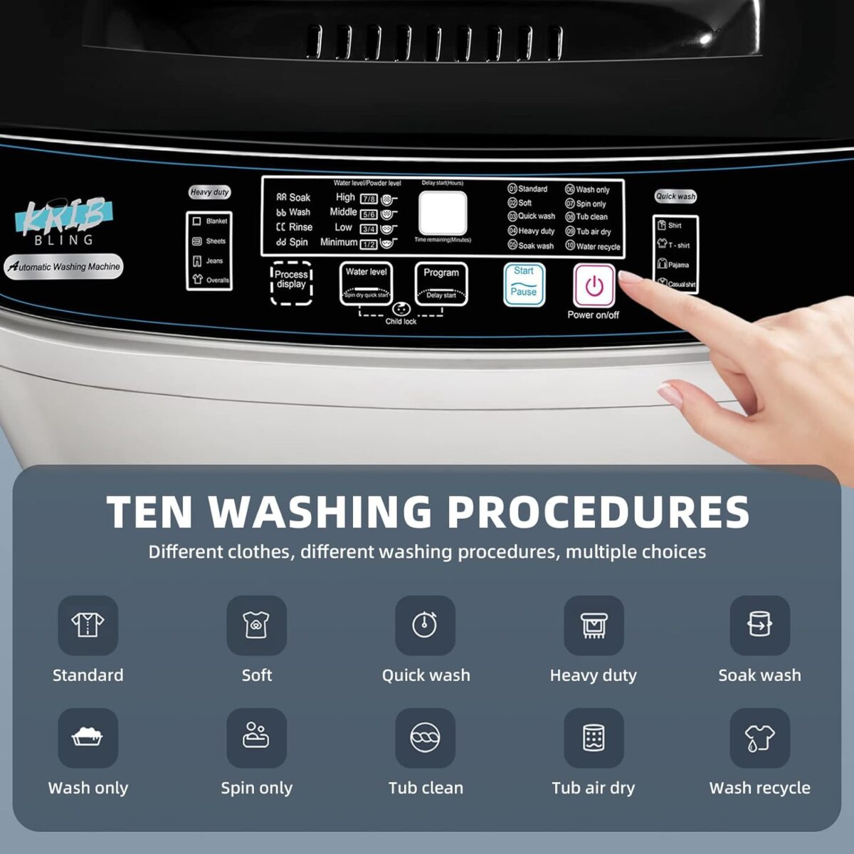Portable Washing Machine 2.3 Cu. Ft. Full-Automatic Compact Washer Machine for Apartment, 10 Wash Program Small Portable Washer for Dorm, Apartment, RV, Home, Silver - Image 5