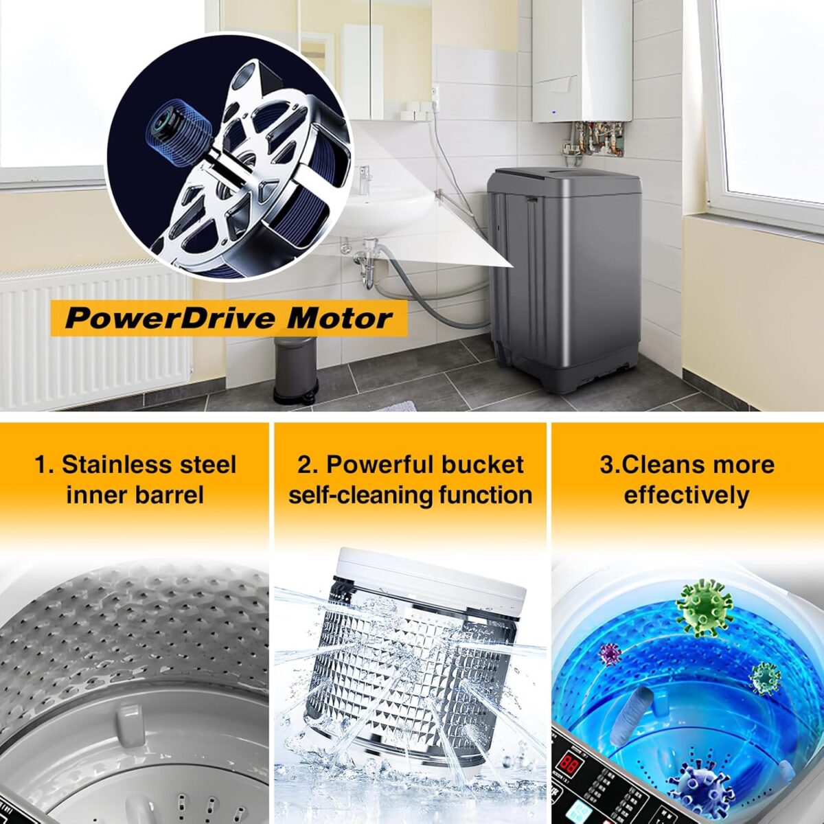Portable Washing Machine 2.3 Cu. Ft. Full-Automatic Compact Washer Machine for Apartment, 10 Wash Program Small Portable Washer for Dorm, Apartment, RV, Home, Silver - Image 6