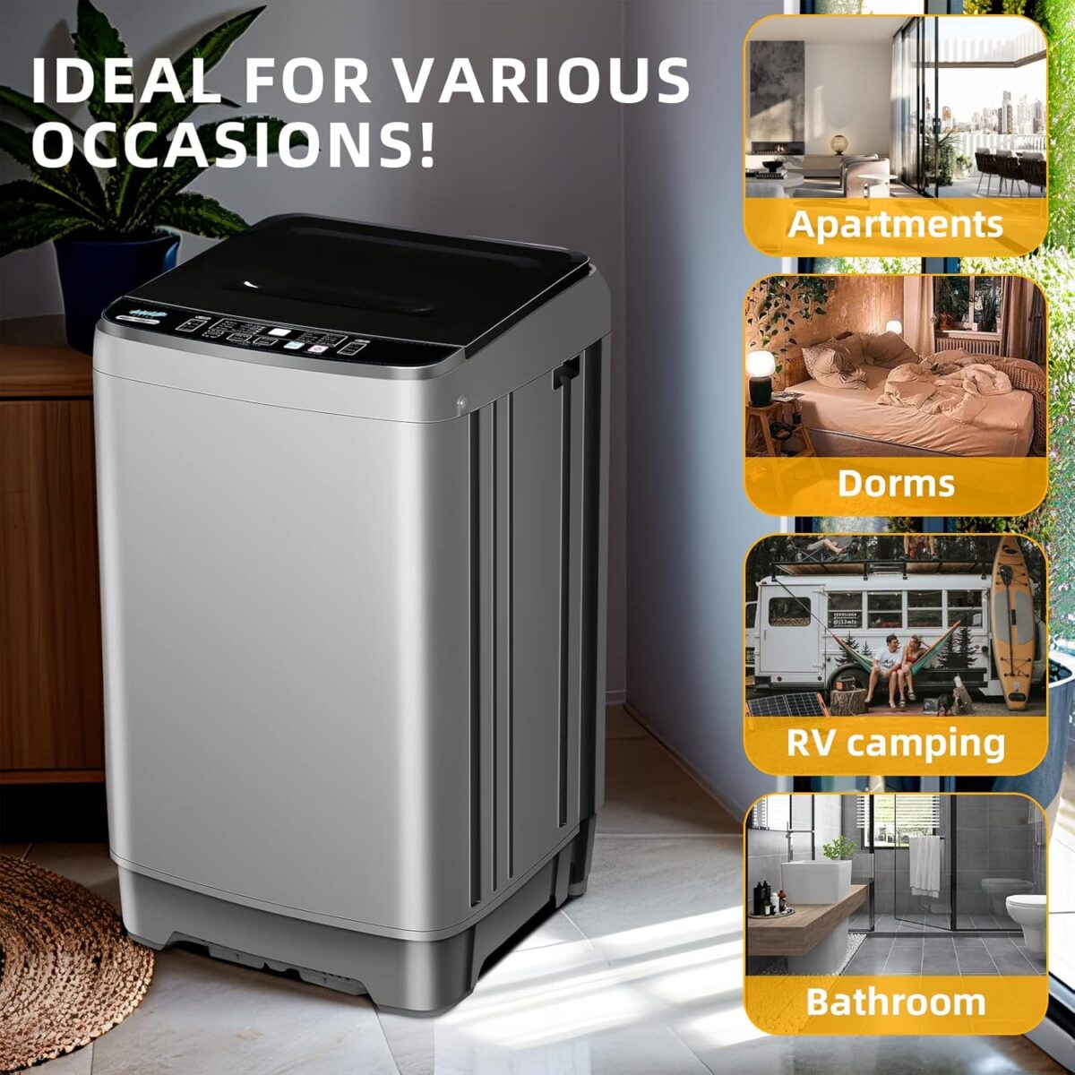 Portable Washing Machine 2.3 Cu. Ft. Full-Automatic Compact Washer Machine for Apartment, 10 Wash Program Small Portable Washer for Dorm, Apartment, RV, Home, Silver - Image 8