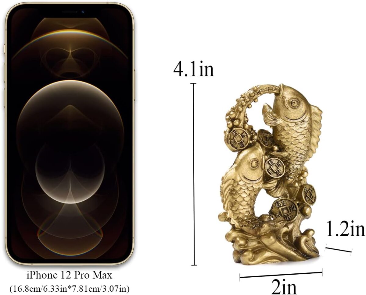 BRABUD Resin Money Fish with Waves Statue Feng Shui Wealth Carp Good Fortune Lucky Figurine Home Office Shop Decoration TQGJBS90 - Image 3