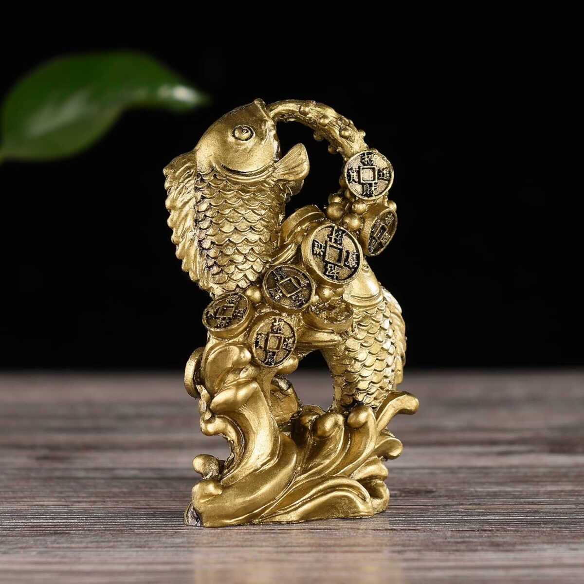 BRABUD Resin Money Fish with Waves Statue Feng Shui Wealth Carp Good Fortune Lucky Figurine Home Office Shop Decoration TQGJBS90 - Image 4