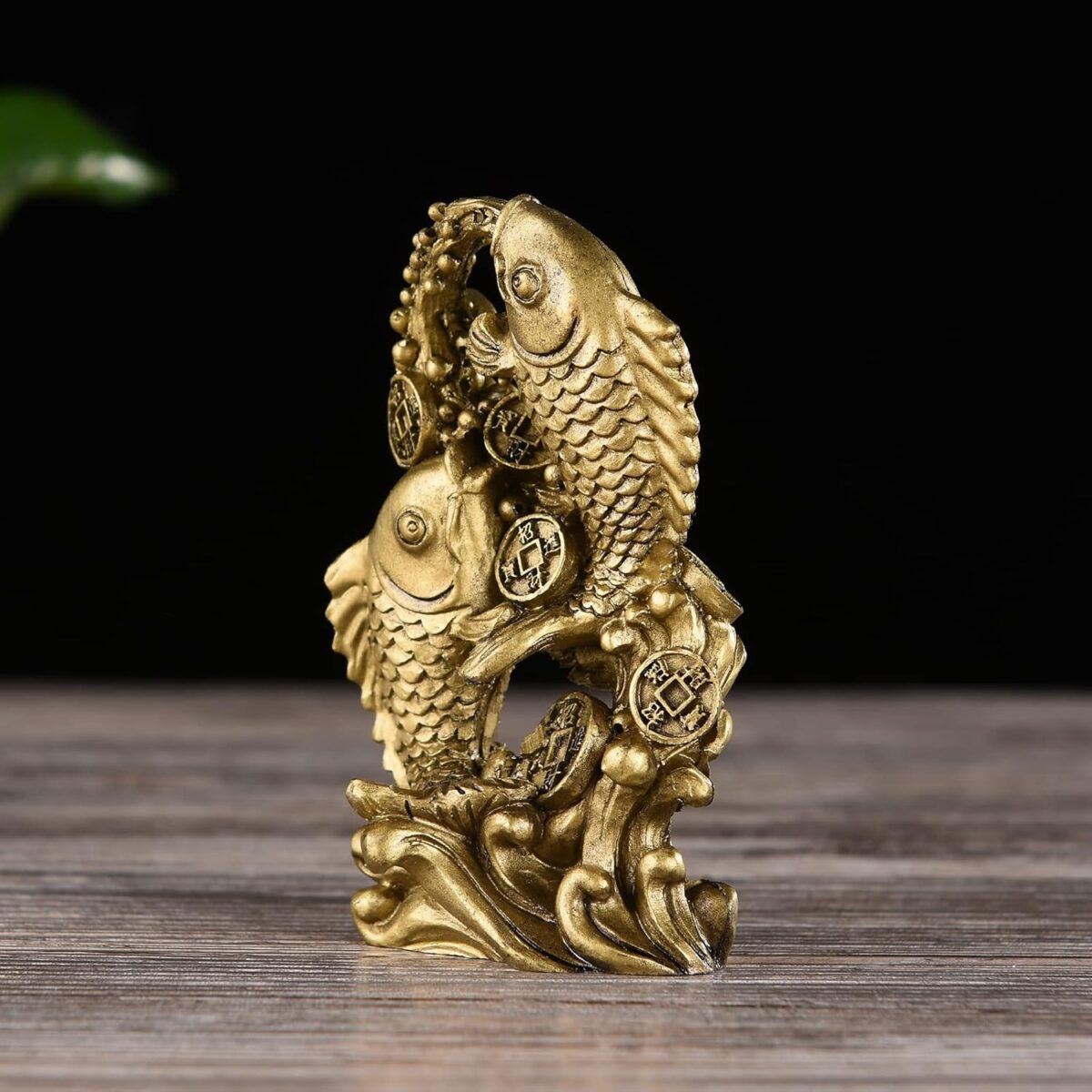 BRABUD Resin Money Fish with Waves Statue Feng Shui Wealth Carp Good Fortune Lucky Figurine Home Office Shop Decoration TQGJBS90 - Image 5
