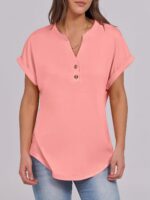 ANRABESS Womens Short Sleeve Henley Tops V Neck Dressy Casual Blouses Summer Trendy Tee Shirts 2025 Vacation Fashion Clothes - Image 3