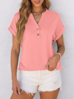 ANRABESS Womens Short Sleeve Henley Tops V Neck Dressy Casual Blouses Summer Trendy Tee Shirts 2025 Vacation Fashion Clothes - Image 4
