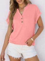 ANRABESS Womens Short Sleeve Henley Tops V Neck Dressy Casual Blouses Summer Trendy Tee Shirts 2025 Vacation Fashion Clothes - Image 5