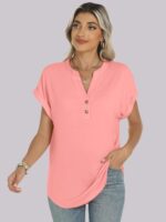 ANRABESS Womens Short Sleeve Henley Tops V Neck Dressy Casual Blouses Summer Trendy Tee Shirts 2025 Vacation Fashion Clothes - Image 7