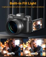 2024 Upgrade VJIANGER Digital Camera for Photography Vlogging Camera for YouTube with WiFi, 180° Flip Screen, 16X Digital Zoom, 52mm Lens, 2 Batteries, 32GB Micro SD Card(Black) - Image 6