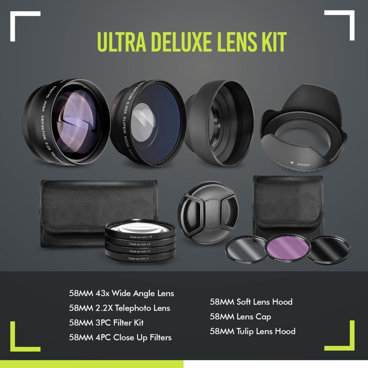 Ultra Deluxe Lens Kit for Canon Rebel T3, T5, T5i, T6, T6i, T7, T7i, EOS 80D, EOS 77D Cameras with Canon EF-S 18-55mm is II Lens - Includes: 7pc 58mm Filter Set + 58mm Wide Angle and Telephoto Lens - Image 3