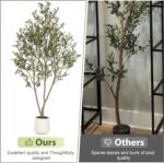 Olive Trees Artificial Indoor, 5FT Tall Faux Olive Tree with White Tall Planter, Artificial Plants with Natural Wood Trunk and Lifelike Fruits for Home Office Decor - Image 5