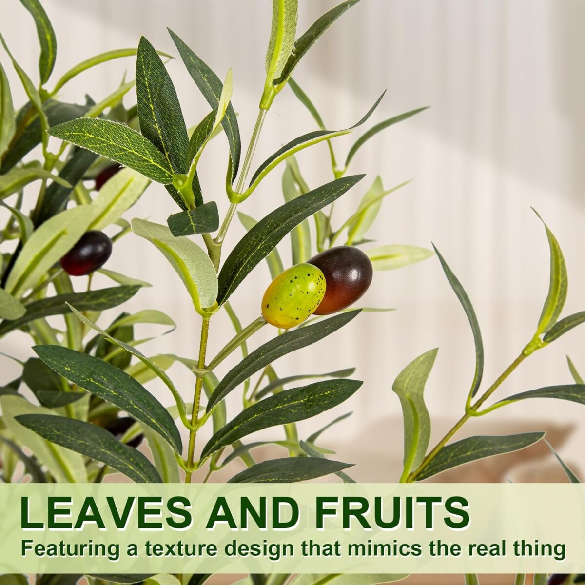Olive Trees Artificial Indoor, 5FT Tall Faux Olive Tree with White Tall Planter, Artificial Plants with Natural Wood Trunk and Lifelike Fruits for Home Office Decor - Image 7