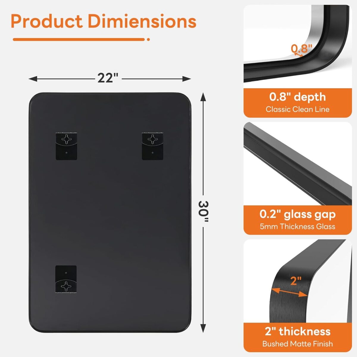 Bathroom Mirror 30x22 Inch Black Metal Framed Rounded Rectangle Vanity Mirror for Wall, Over Sink, Farmhouse, Restroom, Anti-Rust, Modern Decorative, Horizontal or Vertical Hanging - Image 3