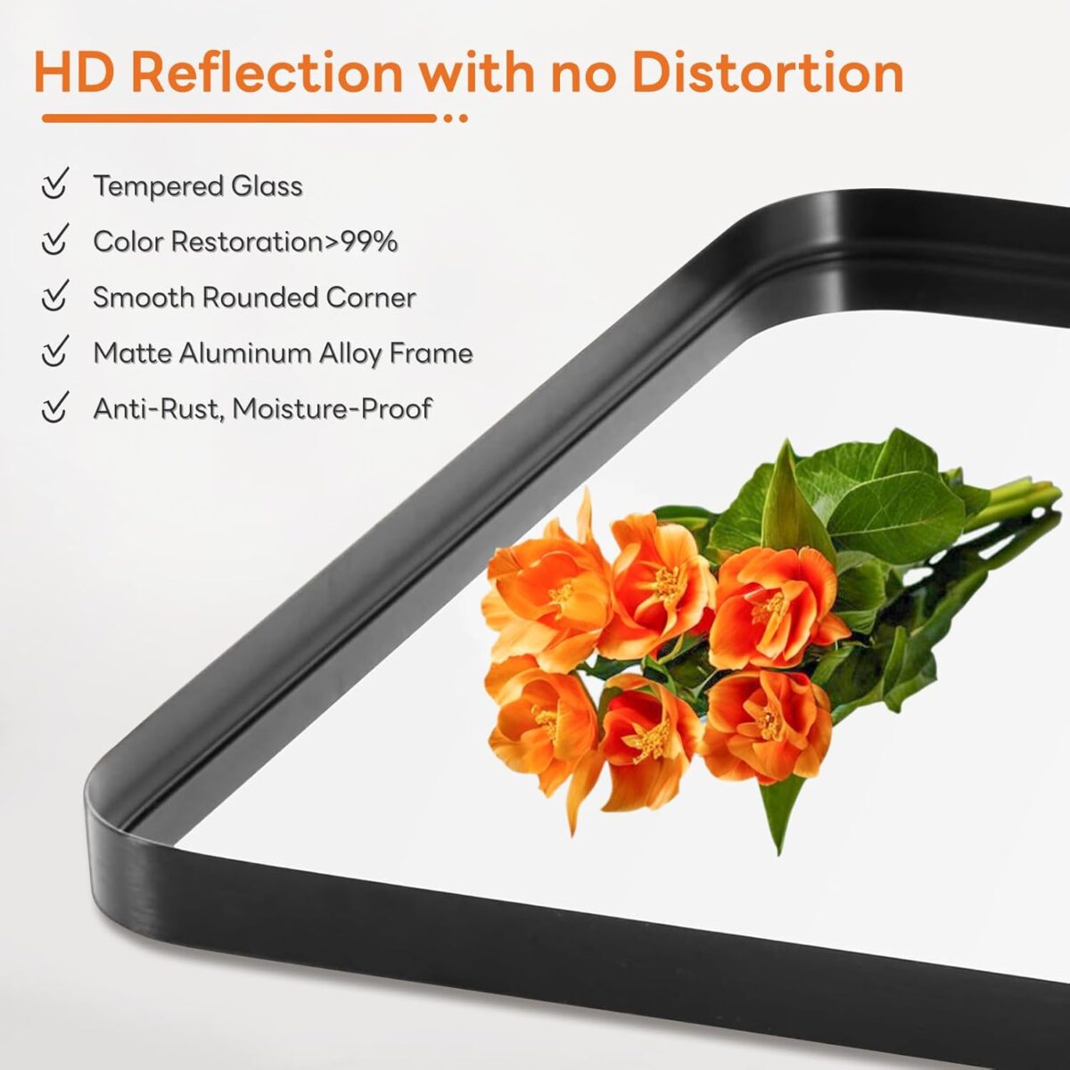 Bathroom Mirror 30x22 Inch Black Metal Framed Rounded Rectangle Vanity Mirror for Wall, Over Sink, Farmhouse, Restroom, Anti-Rust, Modern Decorative, Horizontal or Vertical Hanging - Image 5