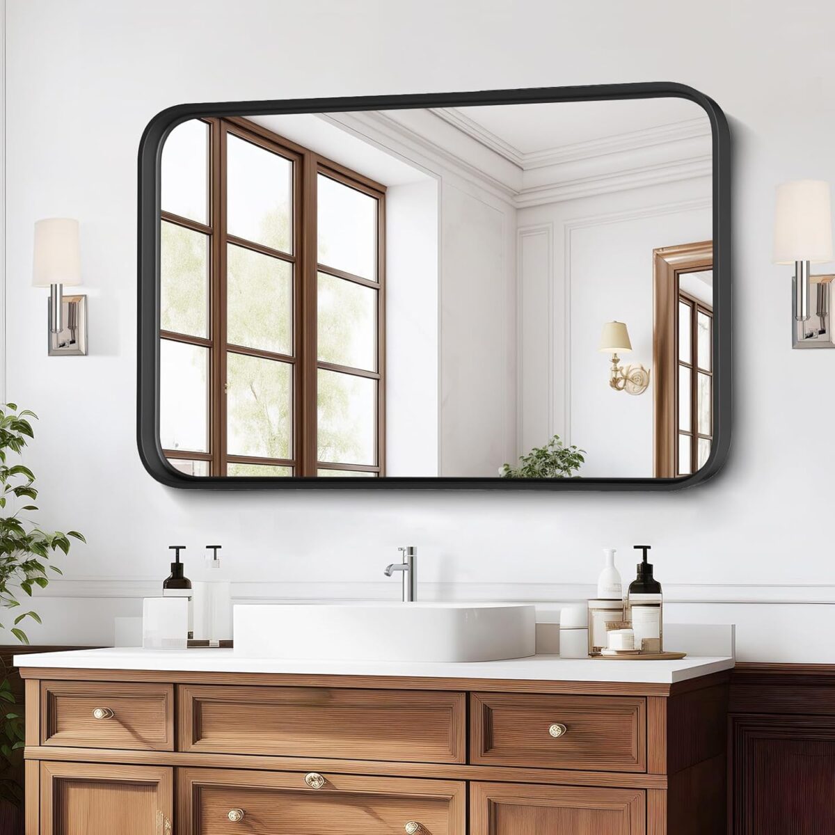 Bathroom Mirror 30x22 Inch Black Metal Framed Rounded Rectangle Vanity Mirror for Wall, Over Sink, Farmhouse, Restroom, Anti-Rust, Modern Decorative, Horizontal or Vertical Hanging - Image 6