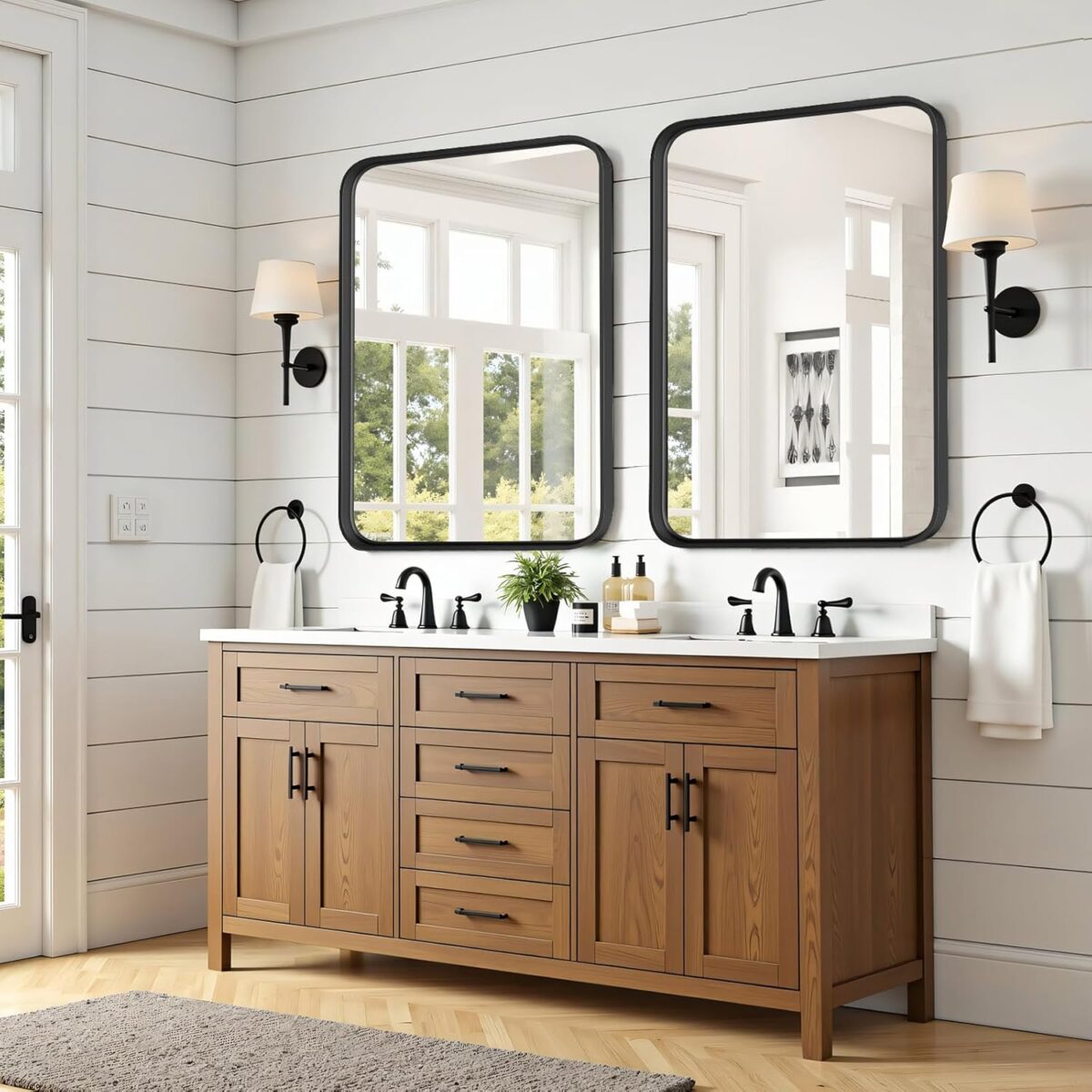 Bathroom Mirror 30x22 Inch Black Metal Framed Rounded Rectangle Vanity Mirror for Wall, Over Sink, Farmhouse, Restroom, Anti-Rust, Modern Decorative, Horizontal or Vertical Hanging - Image 8
