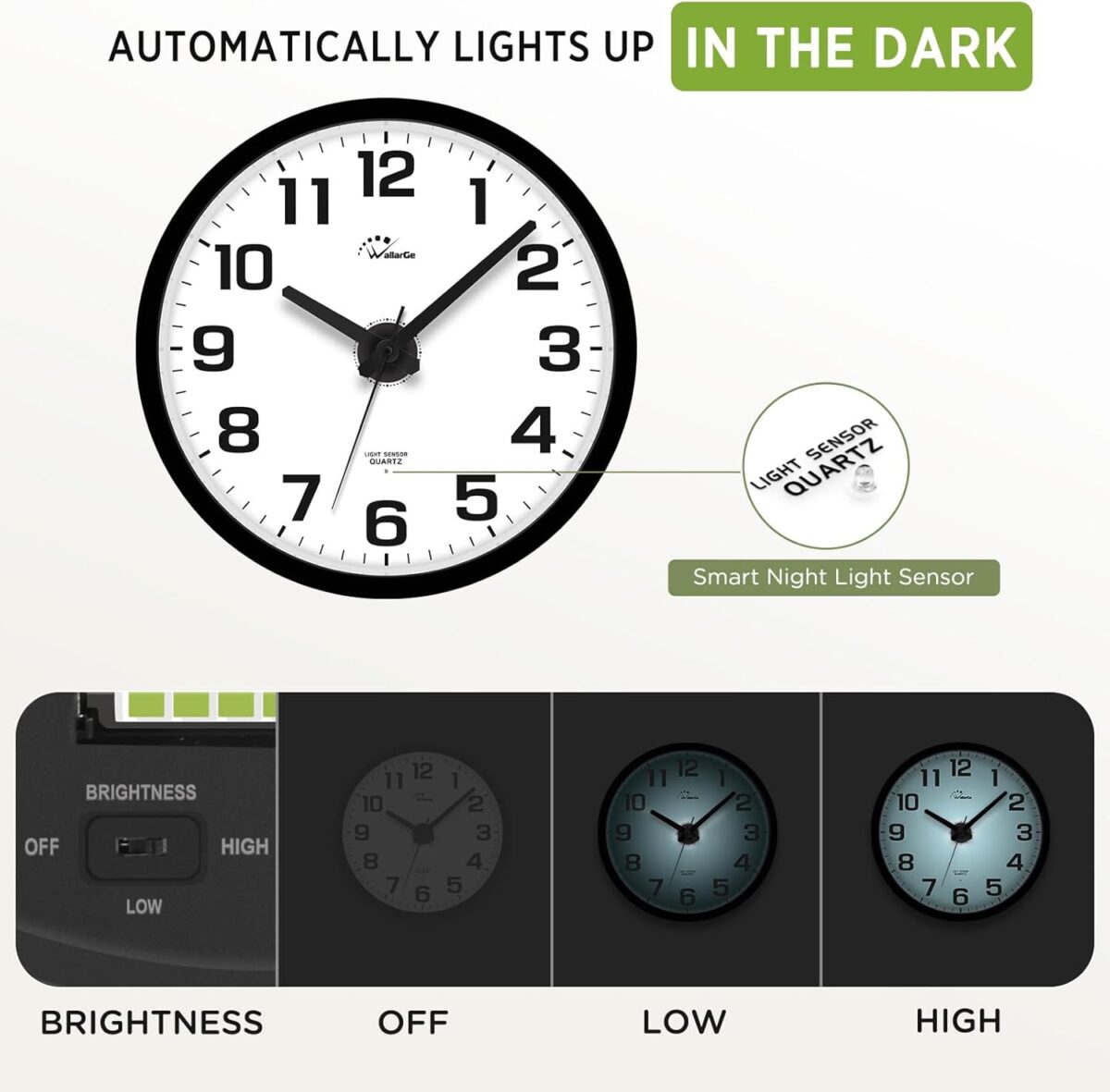 WallarGe Night Light Wall Clock for Bedroom - Silent Lighted up Wall Clock Glow in The Dark, Battery Operated for Living Room/Kitchen, Easy to Read Large Digital Display, 12 Inch - Image 4
