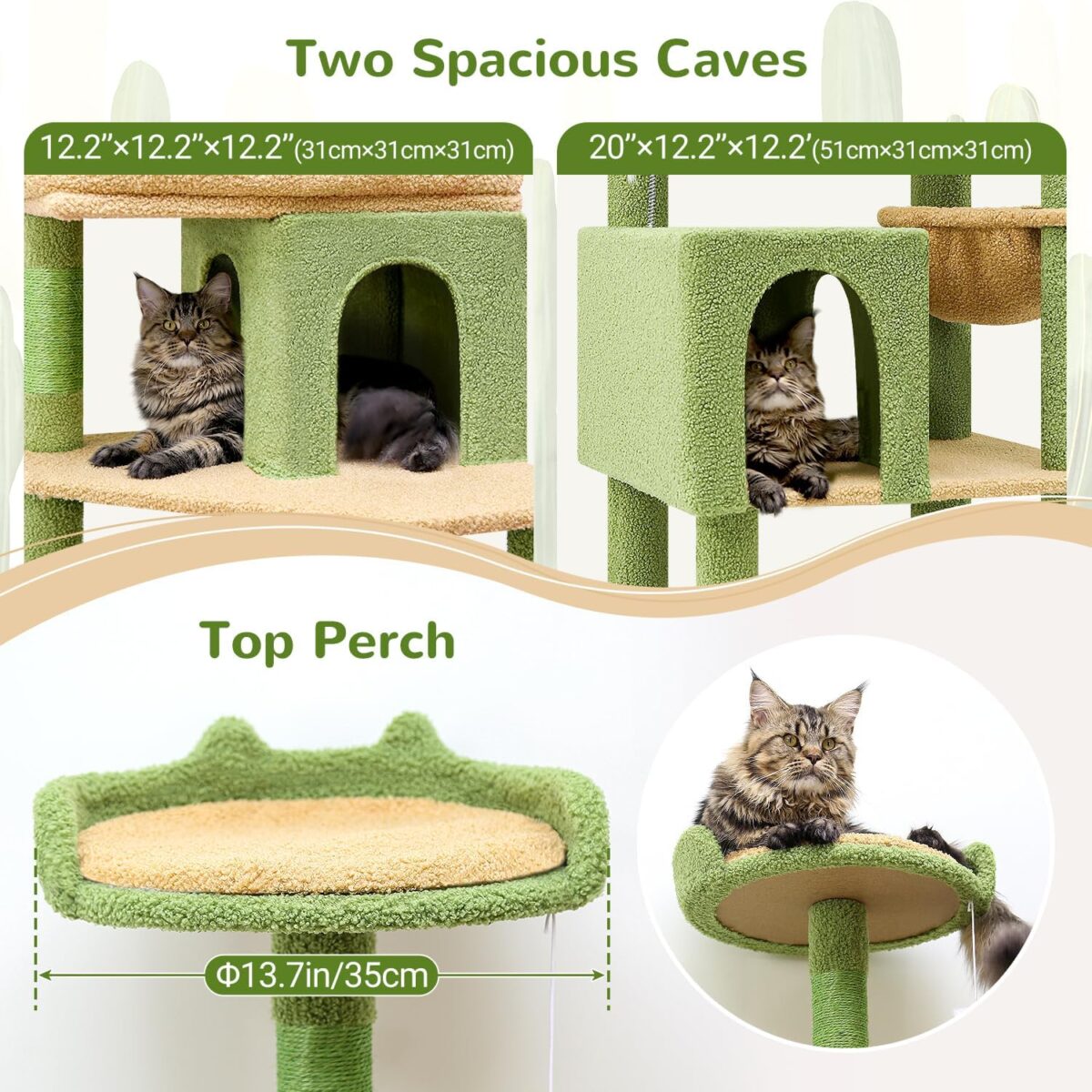 Globlazer S72 Heavy Duty Cactus Cat Tree for Large Cats, Sturdy 72in Maine Coon Cat Tree with 6 Scratching Posts, Hammock - Image 5